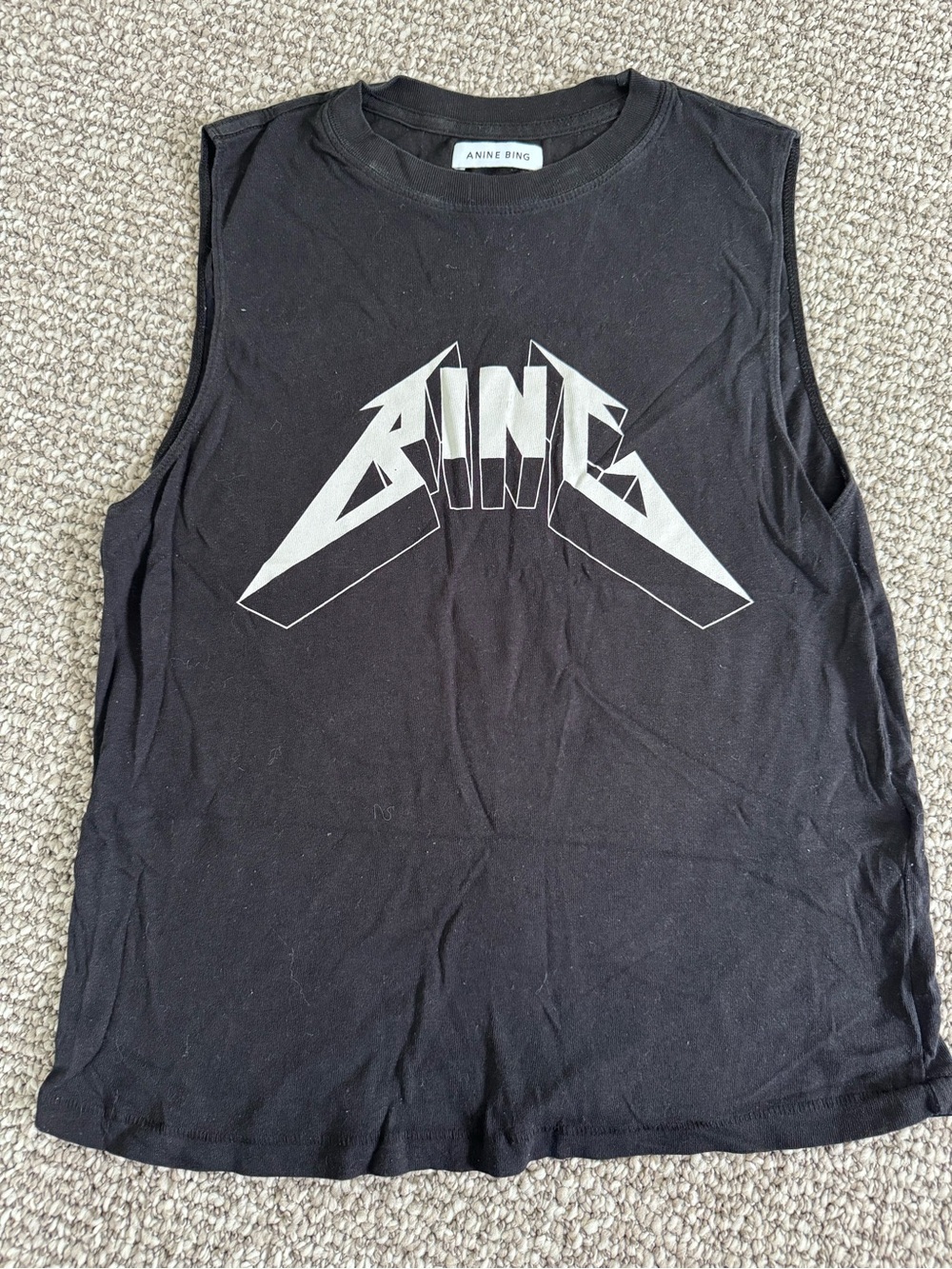 Anine Bing Black Muscle Tee with White Logo